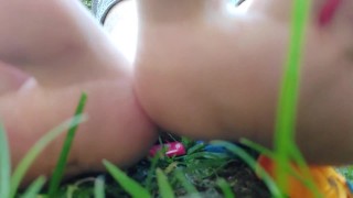 Giantess with big sweaty feet crushes toy cars and smashes them all