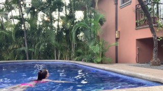Risky poolside masturbation - almost caught!