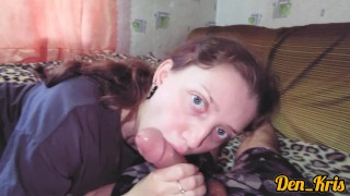 cute girl makes a great awakening gentle blowjob and gets a mouthful of delicious warm sperm
