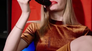 bad dragon dildo destroys blonde's mouth Blowjob from Kira Loster