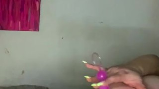 Chubby amateur stretches asshole with beads