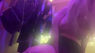 hot blonde masturbates in closet at party and rubs wet pussy so hot
