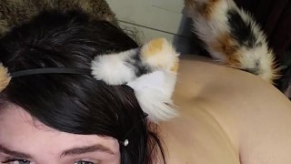 BBW submissive neko girl xxkittens pussy pounded by fuck machine while smoking a bowl, plug tail in