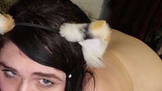BBW submissive neko girl xxkittens pussy pounded by fuck machine while smoking a bowl, plug tail in