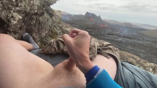 DOUBLE ERUPTION!! Jacking off while watching a volcano in Iceland erupt