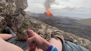 DOUBLE ERUPTION!! Jacking off while watching a volcano in Iceland erupt
