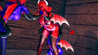 Red VS Blue Succubus lesbian Foursome