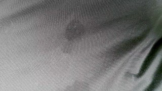 Quick cum on shiny tracksuit - showing cum mess on tracksuit