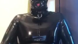 Full rubber gimp drools and wanks 