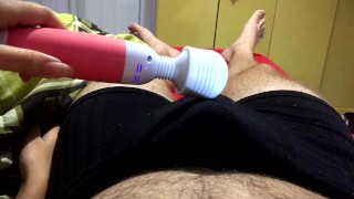 Making him cum in his underwear with my magic wand, cum in boxers handjob