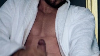 Fit guy wanks white robe !!