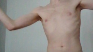 Boy playing Beat Saber while naked and hard