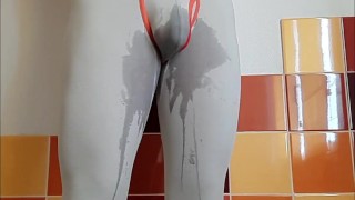 Pissing in leggings and body oiling