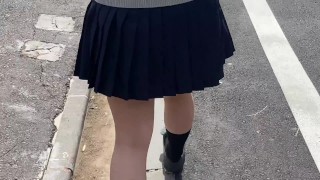 制服でパンチラ散歩。 short walk in school uniform at Japan.