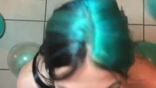 Horny Blue Haired E-Girl Gives Me Head on Her Birthday 