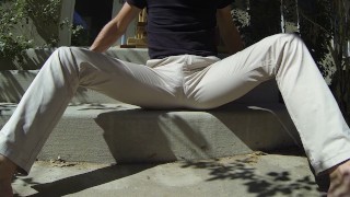 Khakis turn see-through with piss and cum