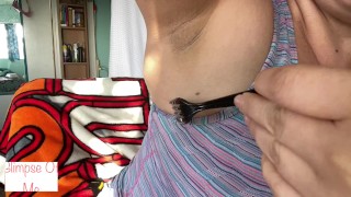 At the desk showing armpits - glimpseofme