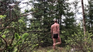 Undressing while walking on a public trail