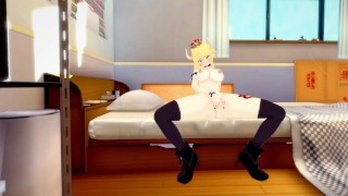 Bowsette мастурбирует и кончает у себя дома [3d hentai]
