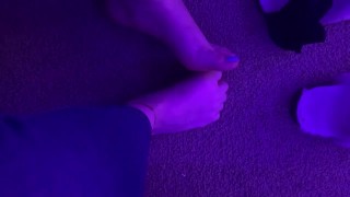 Blue nail polished toes 