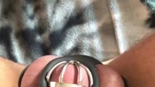 Hot guy locked into Chastity with ball vibrator 