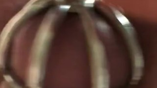 Hot guy locked into Chastity with ball vibrator 