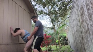 Risky Fuck Behind the Shed in the Backyard!