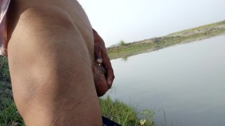 Indian men playing with big cock_big dick in Outdoor 