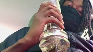 Masturbating in the car with a clear flashlight 🔦🚗 in public