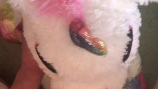 Cumming on my white plushie unicorn