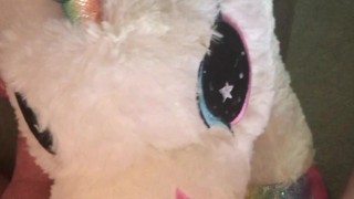 Cumming on my white plushie unicorn