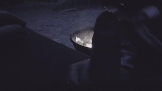 I saw him stroking his cock alone by the campfire, so I came to him with my mouth to help him Cum 
