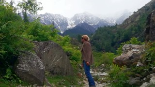 Pee desperation on the trekking trail when group of hikers have gone ahead, but someone might catch