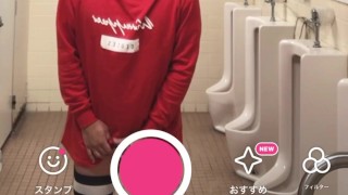 【野外・公衆トイレ】肩出しワンピ男の娘が、パンティを下ろしてシコシコオナニー＆絶頂射精しちゃう動画【女装子】