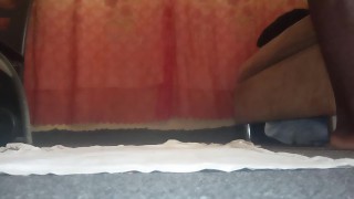 Zip down dickout and legs masturbation 