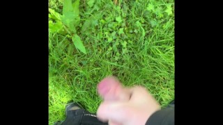 Public Jerking off and cumming in the forest.
