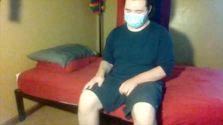 chubby boy jerks off and cums on himself