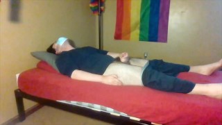 chubby boy jerks off and cums on himself