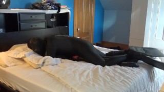 finned masked wetsuited jock humps dummy with his hard cock