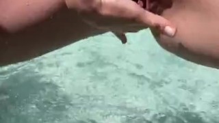 CUM watch me play with my pierced tits, tight pussy & ass all alone in my hot tub under the hot sun
