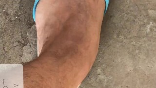 AMPUTEE guy walking with crutches