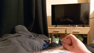Chubby boy blowing a big load of hot cum all over himself