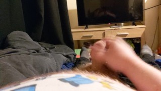 Chubby boy blowing a big load of hot cum all over himself