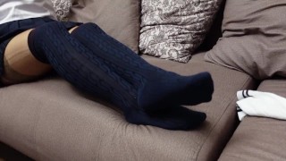 Schoolgirl Show Feet in Knee Socks and Change Dress knee socks Nylon Pantyhose foot fetish part 2