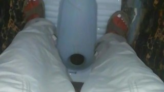 Pee in a Public Toilet indian style on an eco farm - anyone can Come inside - the door unlocke