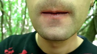 Close up playing with cum on lips - Blowing cum bubbles and swallowing all that cum