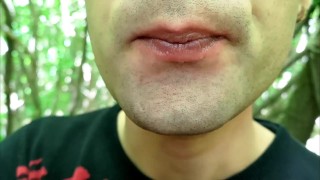 Close up playing with cum on lips - Blowing cum bubbles and swallowing all that cum