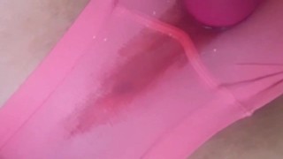Amazing squirting orgasms soaking teens pink panties while vibrating clit!