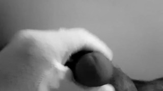 Handjob in white gloves and cumshot on belly