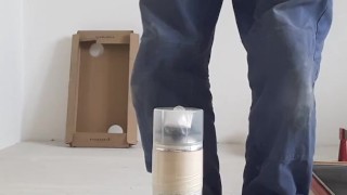 A horny worker shoves assembly foam in his ass